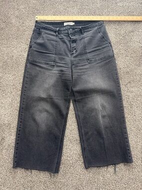 Carly Jean Los Angeles Washed Black High-Rise Cropped Hendrix Wide-Leg Jeans